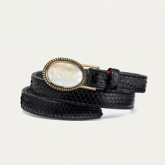 Claris Virot Baby Ceinture Python Noir Dallas Nacre - Claris Virot