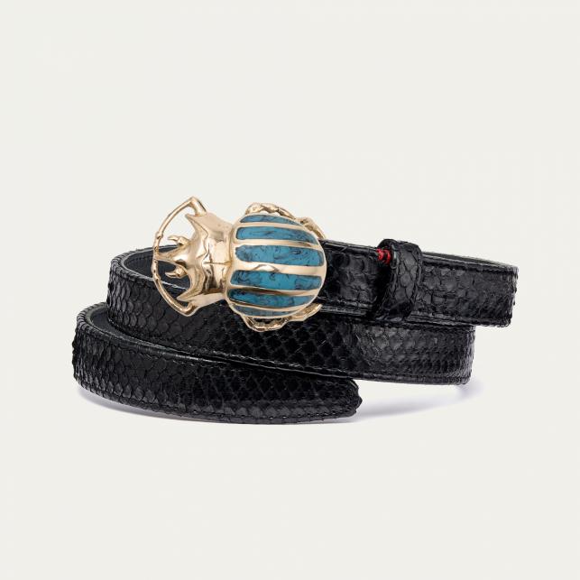 claris virot Baby Ceinture Python Noir Scarabée Doré Turquoise - Claris Virot