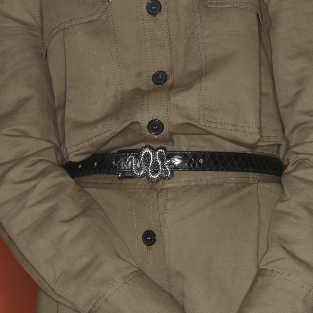 Claris Virot Baby Ceinture Python Noire Serpent Argent - Claris Virot