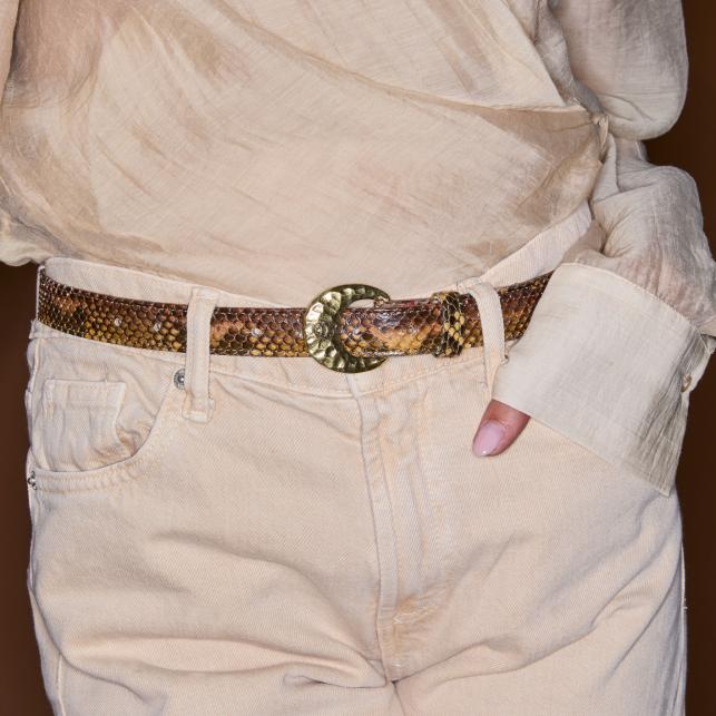 Claris Virot Baby Ceinture Python Oeil De Tigre Demi Lune Or - Claris Virot