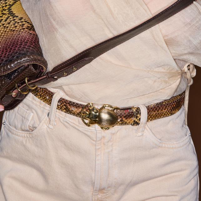 Claris Virot Baby Ceinture Python Oeil De Tigre Scarabée Or - Claris Virot