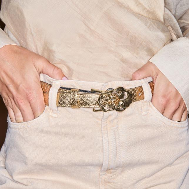 Claris Virot Baby Ceinture Python Or Ginko Or - Claris Virot