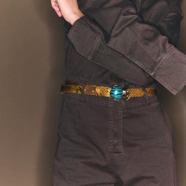 Claris Virot Baby Ceinture Python Ranch Scarabée Turquoise Doré - Claris Virot