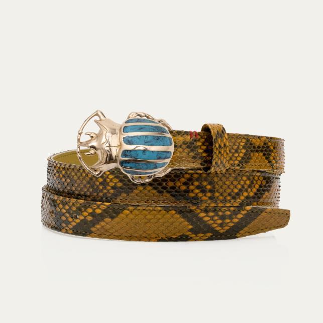 Claris Virot Baby Ceinture Python Ranch Scarabée Turquoise Doré - Claris Virot