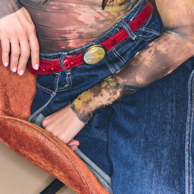 Claris Virot Baby Ceinture Python Rubis Dallas Or Et Nacre