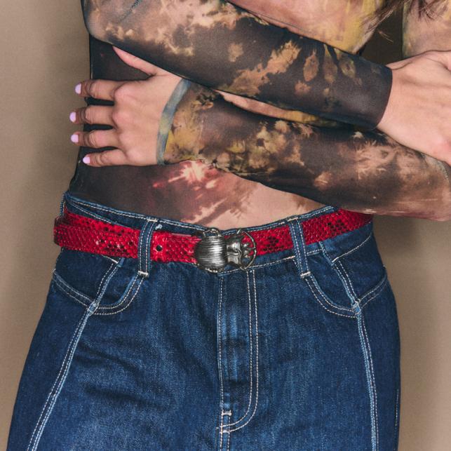 Claris Virot Baby Ceinture Python Rubis Scarabée Argent