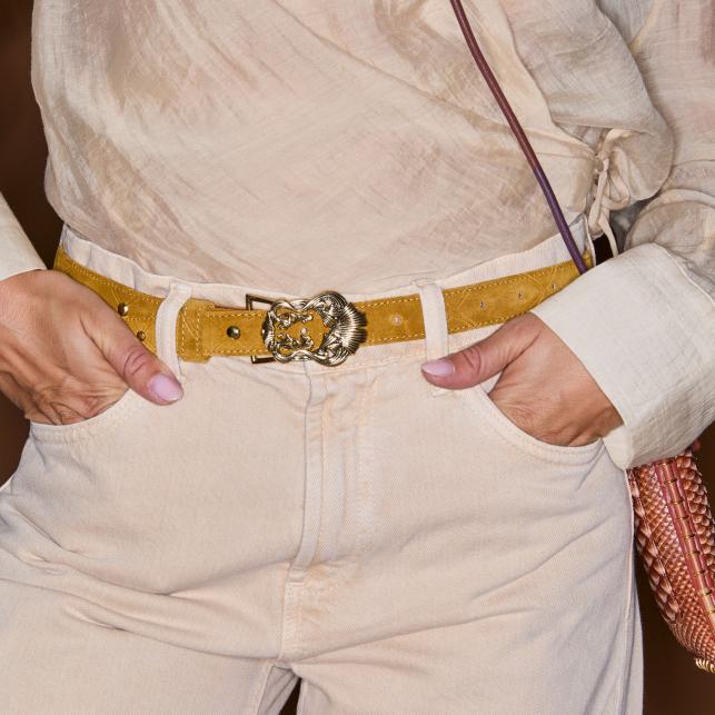 Claris Virot Baby Ceinture Suede Ambre Cloutée Ginko Or - Claris Virot