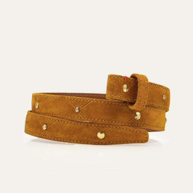 Claris Virot Baby Ceinture Suede Ambre Cloutée Ginko Or - Claris Virot