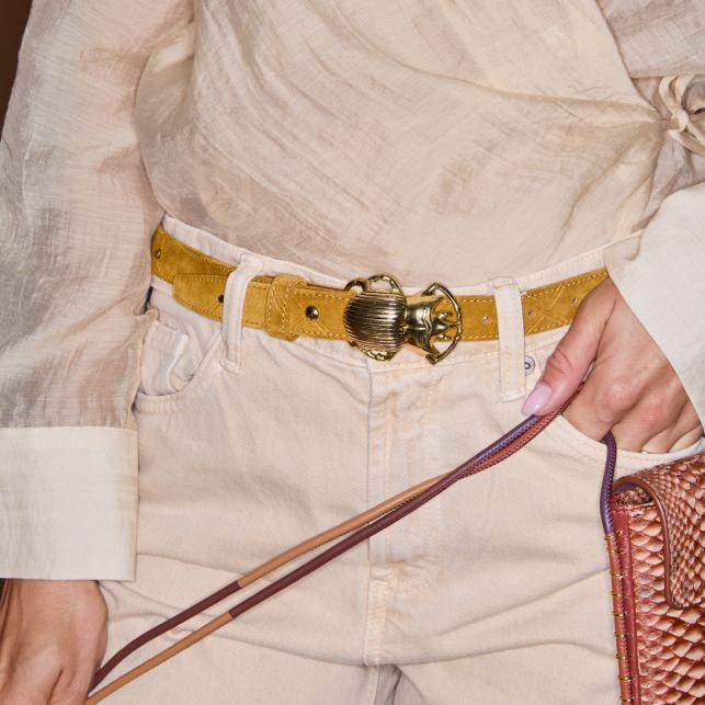 claris virot Baby Ceinture Suède Ambre Cloutée Scarabée Or - Claris Virot