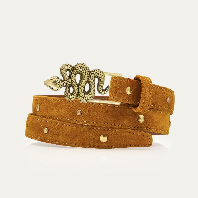 claris virot Baby Ceinture Suede Ambre Cloutée Serpent Doré - Claris Virot