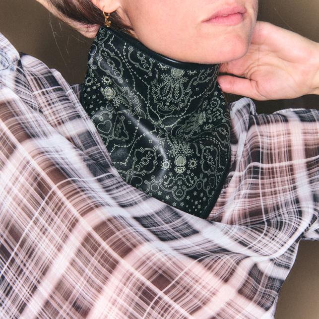 Claris Virot Bandana Cuir Nappa Noir Imprimé Bandana - Claris Virot