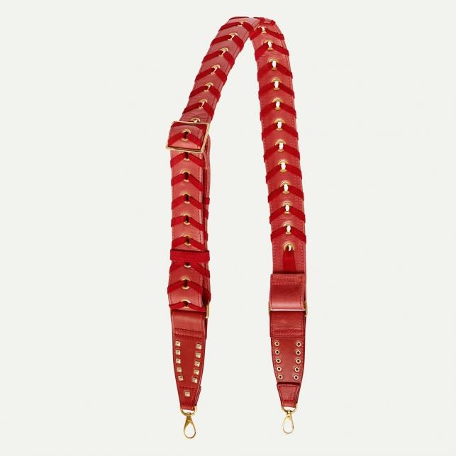 claris virot Bandoulière Cuir Rouge Metallerie Dorée