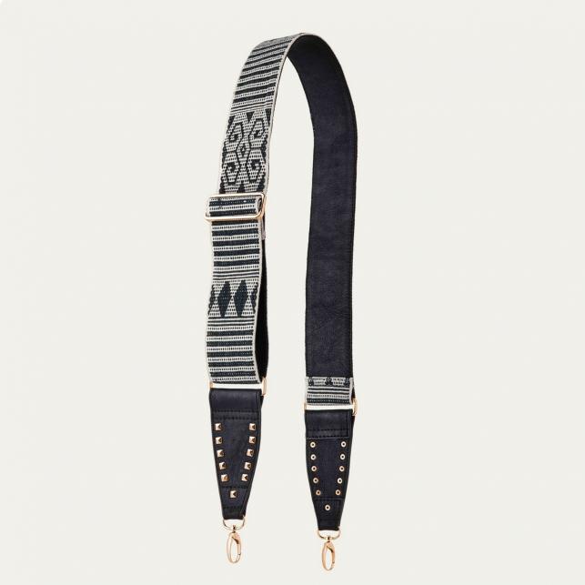 claris virot Bandoulière Tissée Noire Metallerie Or