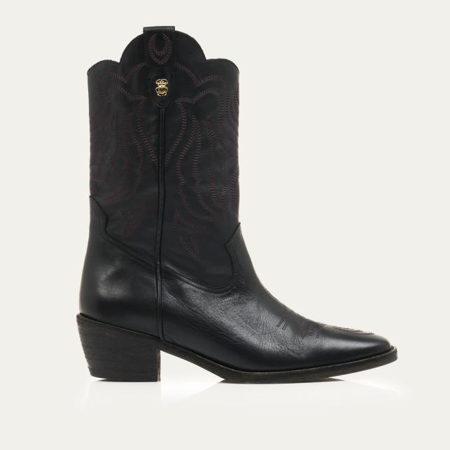 Claris Virot Bottes En Cuir Lucienne Noires Brodées