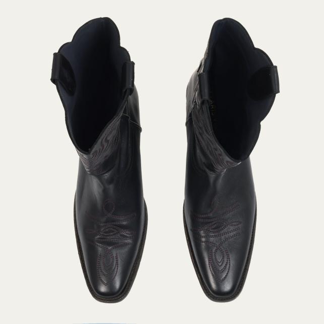 Claris Virot Bottes En Cuir Lucienne Noires Brodées