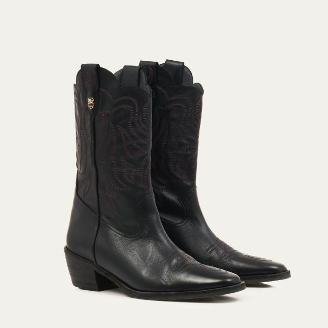 claris virot Bottes en Cuir Lucienne Noires Brodées