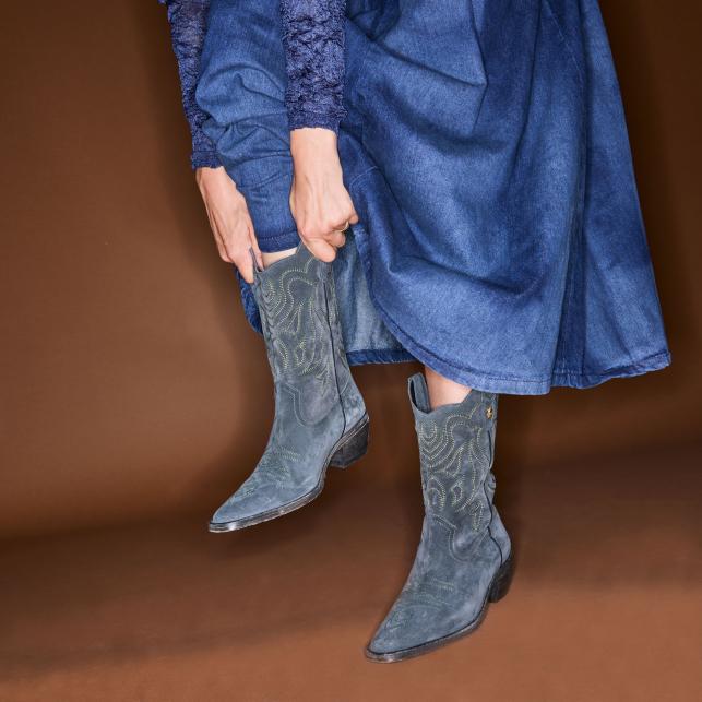 Claris Virot Bottes En Suede Lucienne Gris Foncé Perle