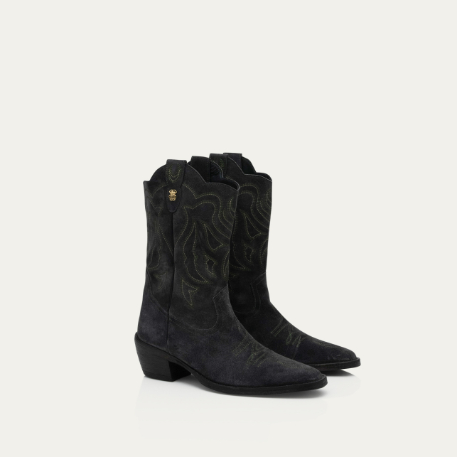 Claris Virot Bottes En Suede Lucienne Gris Foncé Perle
