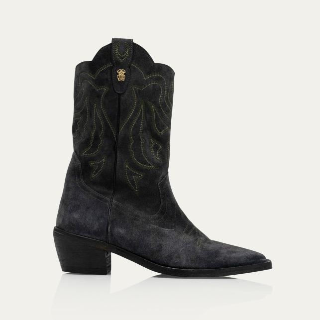 Claris Virot Bottes En Suede Lucienne Gris Foncé Perle