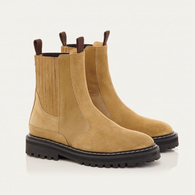 Claris Virot Bottines Chelsea Cuir Ziggy Olive Et Greige