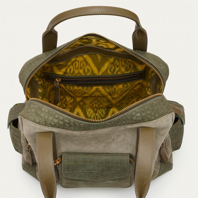 Claris Virot Cabas Nubuck Leo Embossé Croco Gris Perle