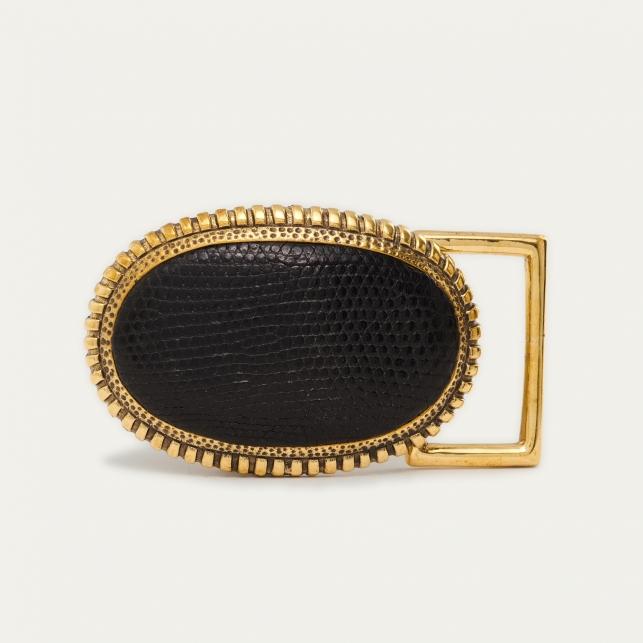 Claris Virot Ceinture Cuir Noir Vintage Dallas Or - Claris Virot