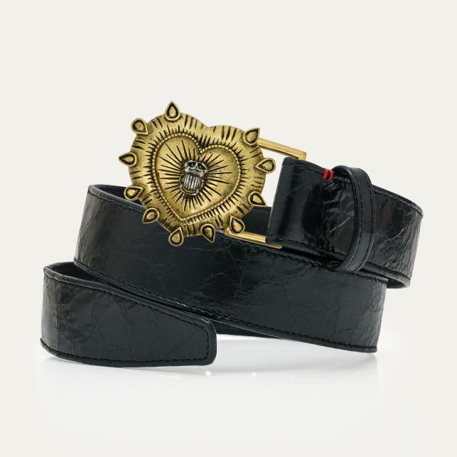 Claris Virot Ceinture Cuir Noir Vintage Ex Voto - Claris Virot