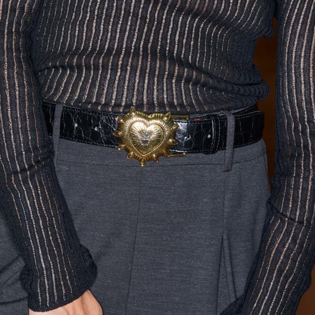 claris virot Ceinture Cuir Noir Vintage Ex Voto - Claris Virot