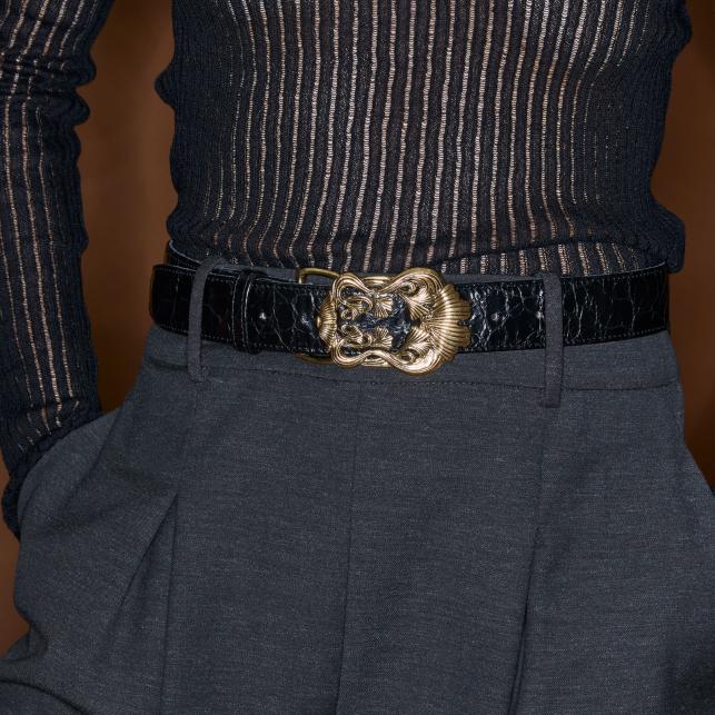 Claris Virot Ceinture Cuir Noir Vintage Ginko - Claris Virot