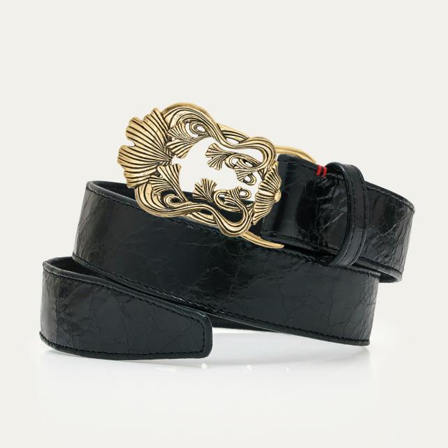 claris virot Ceinture Cuir Noir Vintage Ginko - Claris Virot