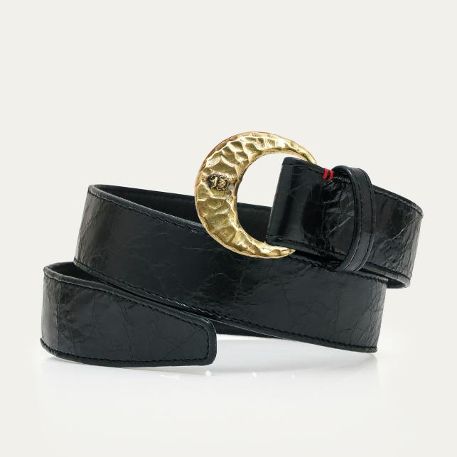 claris virot Ceinture Cuir Vintage Noir Demi Lune Or - Claris Virot