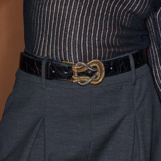 Claris Virot Ceinture Cuir Vintage Noir Noeud - Claris Virot