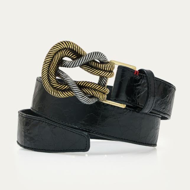 claris virot Ceinture Cuir Vintage Noir Noeud - Claris Virot