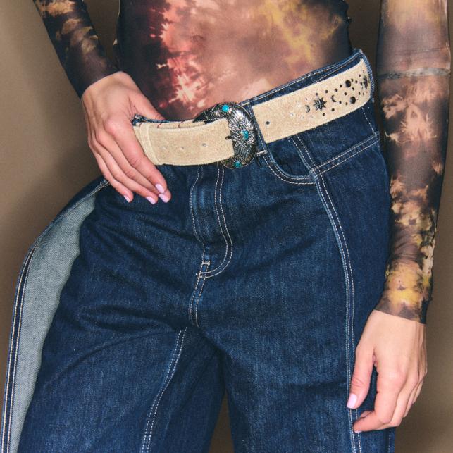 Claris Virot Ceinture Moon Veau Velours Sable Blanc