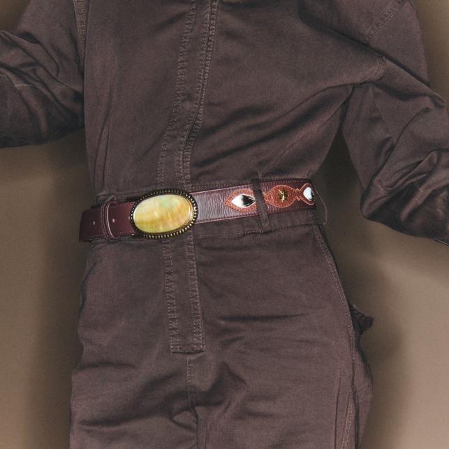 Claris Virot Ceinture Patchwork Cuirs Rodeo Dallas Or Et Nacre - Claris Virot