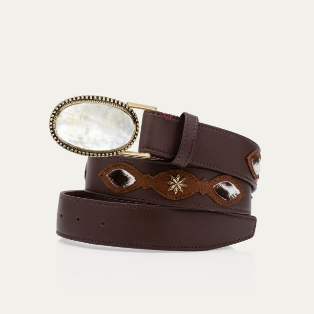claris virot Ceinture Patchwork Cuirs Rodeo Dallas Or et Nacre - Claris Virot