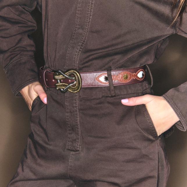 Claris Virot Ceinture Patchwork Cuirs Rodeo Noeud Mixé Or Et Argent