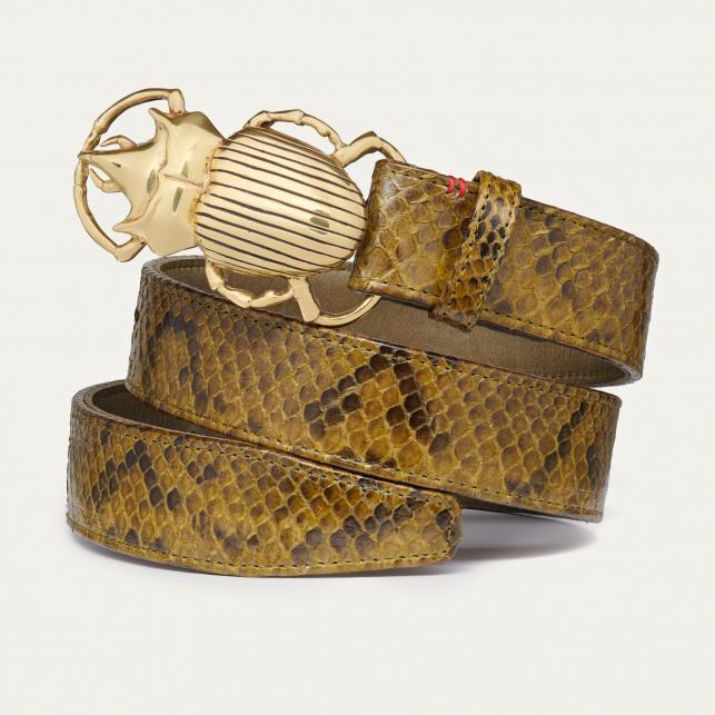 claris virot Ceinture Python Beetle Dark Kaki Boucle Or