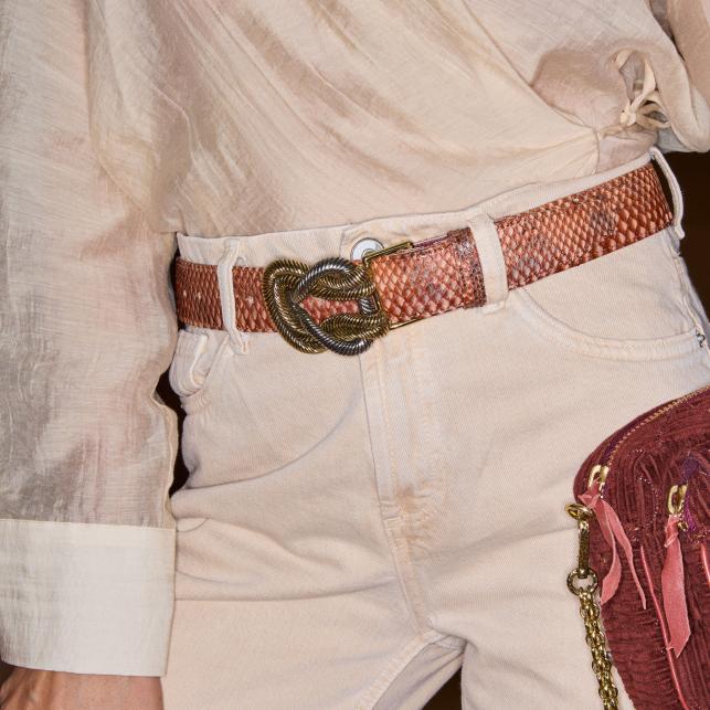 Claris Virot Ceinture Python Cuivre Délavé Noeud - Claris Virot