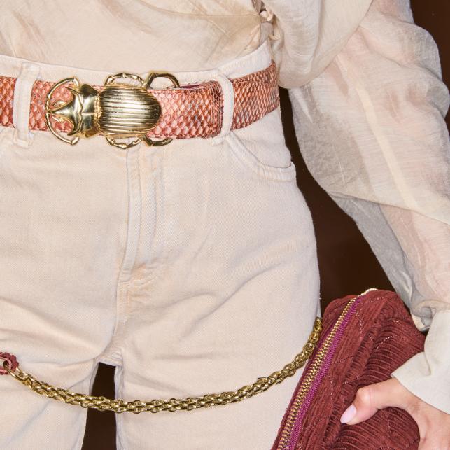 Claris Virot Ceinture Python Cuivre Délavé Scarabée Or - Claris Virot