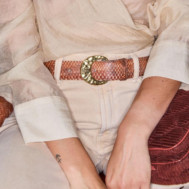 Claris Virot Ceinture Python Cuivre Lavé Serpent Or - Claris Virot