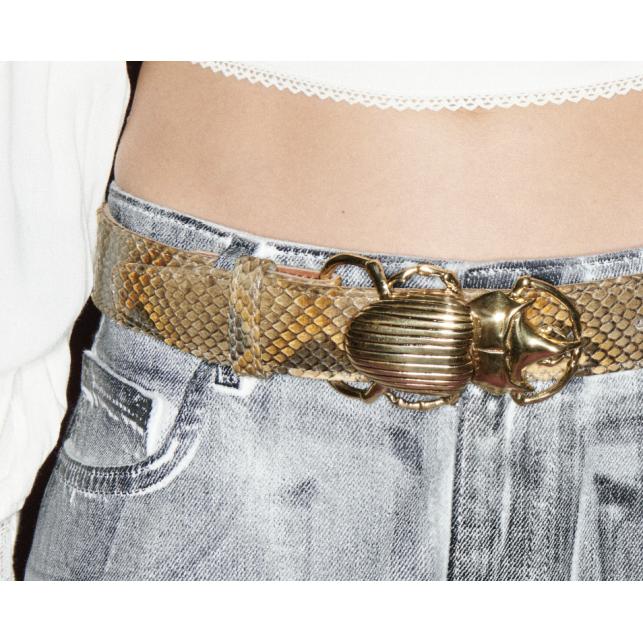 Claris Virot Ceinture Python Desert Scarabée Or - Claris Virot