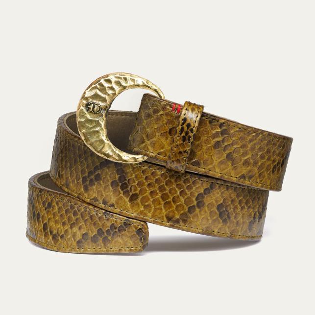 claris virot Ceinture Python Kaki Foncé Demi Lune Or - Claris Virot