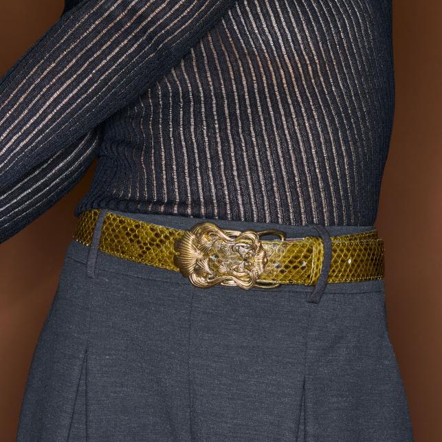 Claris Virot Ceinture Python Kaki Foncé Ginko - Claris Virot