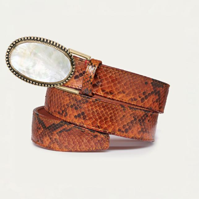 Claris Virot Ceinture Python Moka Dallas Nacre - Claris Virot