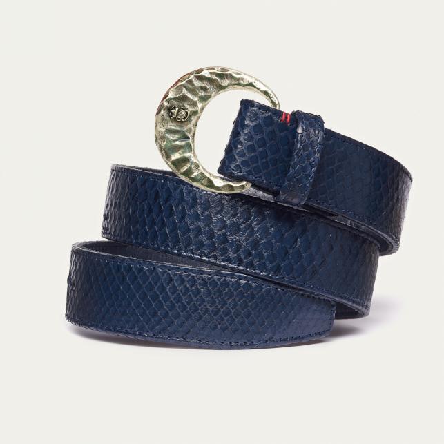 Claris Virot Ceinture Python Navy Demi Lune Argent - Claris Virot