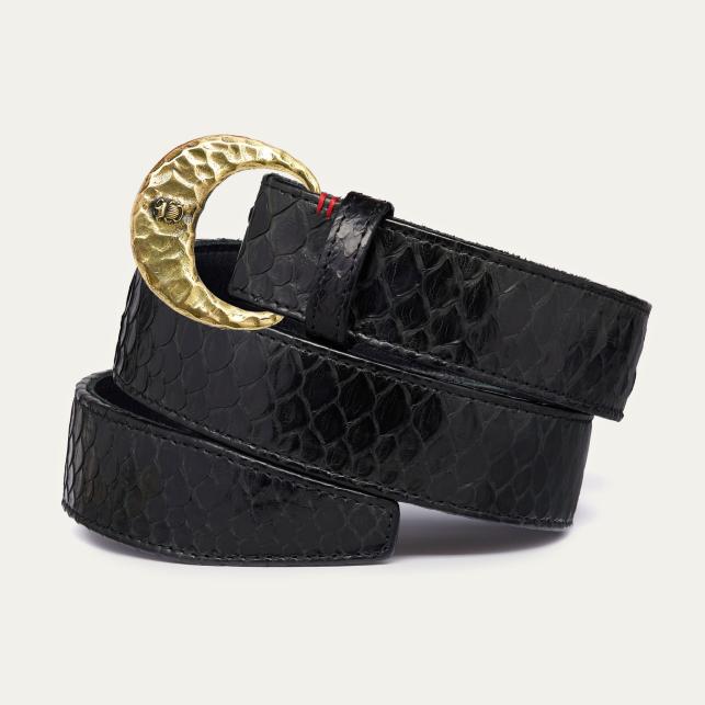 Claris Virot Ceinture Python Noir Demi Lune Or - Claris Virot