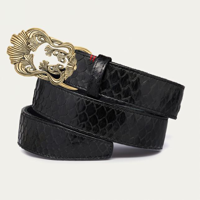 Claris Virot Ceinture Python Noir Ginko - Claris Virot