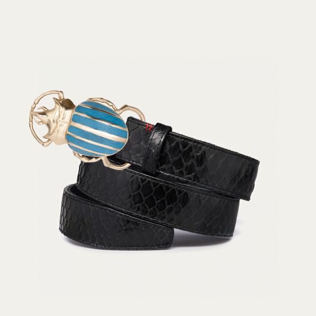 claris virot Ceinture Python Noir Scarabée Doré Turquoise - Claris Virot