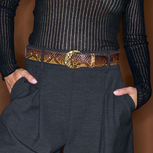 Claris Virot Ceinture Python Oeil De Tigre Demi Lune Or - Claris Virot